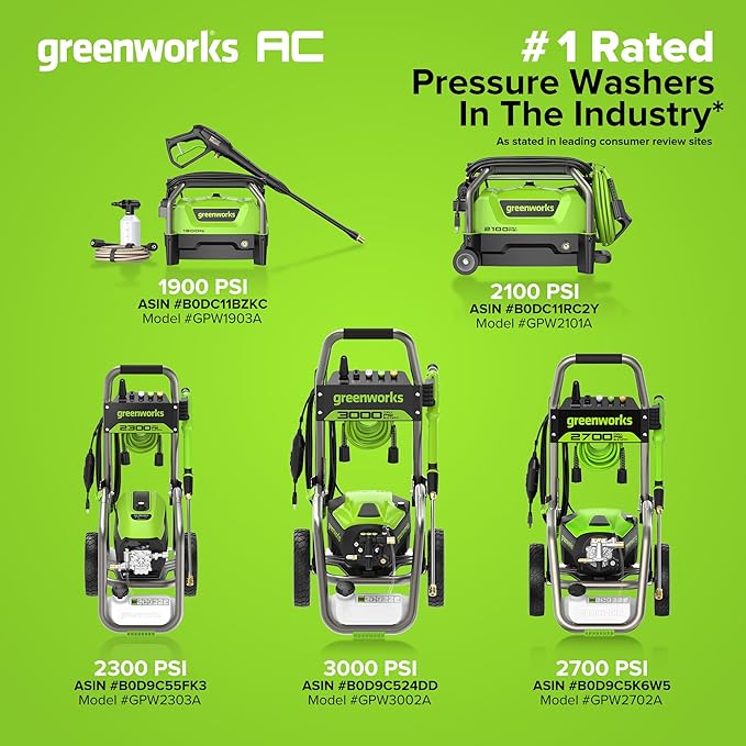 Greenworks 1900 PSI (SGS Certified) 1.2 GPM 13Amp Portable Compact Electric Pressure Washer, Power Washer for Cars, Driveways, Patios, Patio Furniture & Around Pools