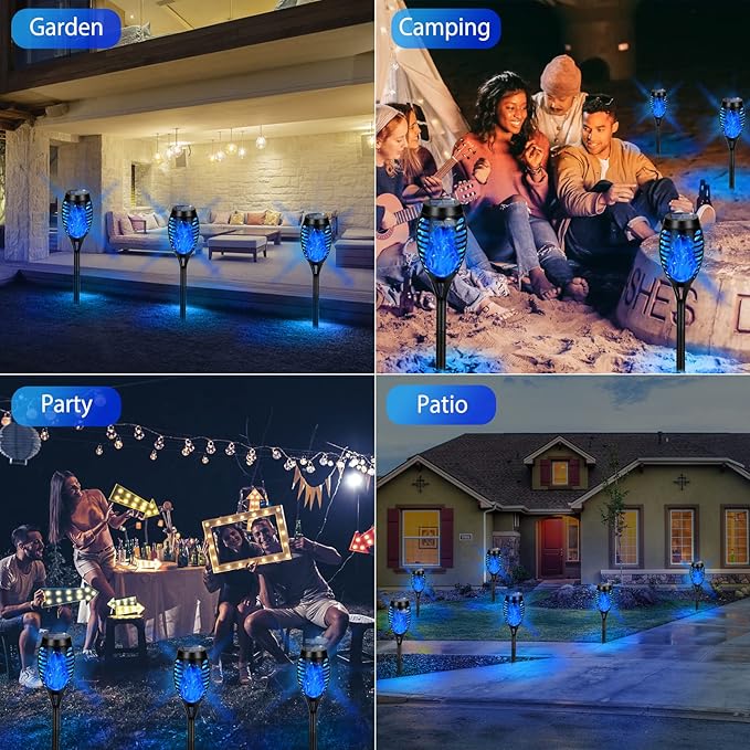 Upgraded Solar Lights Outdoor Waterproof Blue, 12 Pack Solar Torch Light with Flickering Flame, Mini Solar Outdoor Lights Solar Landscape Lights for Garden Porch Yard Pathway Decoration
