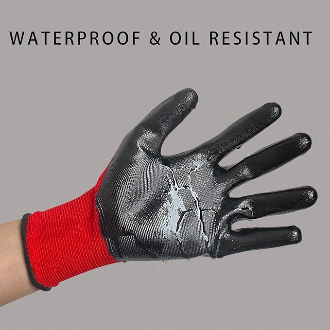 Evridwear Work Gloves with Grip Rubber Coated for Men Women Warehouse Mechanic,12 Pairs Bulk