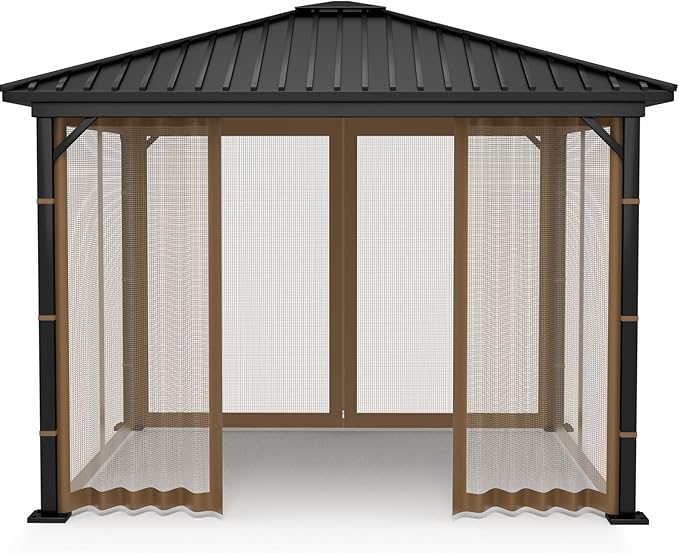 Gazebo Replacement Netting Screen Mosquito Net Screen Walls for 10 x 10 ft Outdoor Gazebo Canopy, 4-Panel with Double Zippers for Outdoor Patio (Only Netting)