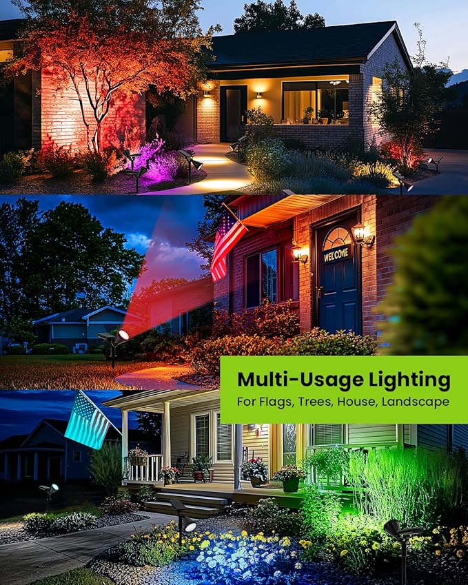 Color Changing Solar Spot Lights Outdoor Halloween Decorations Lights Multicolor,Waterproof Landscape Spotlights for Tree, House, Yard, Garden, Christamas Decorations-4 Pack