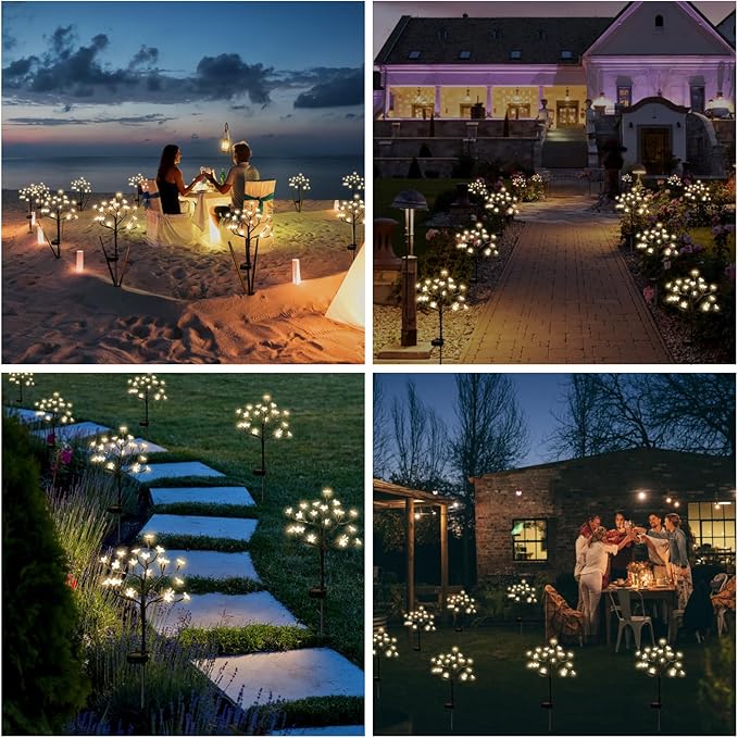 Solar Garden Lights Decorative, Solar Outdoor Lights Waterproof 4Pack, 80Led Solar Flowers Garden Decor, Outdoor Solar Lights for Yard,Pathway,Lawn,Solar Garden Decorations