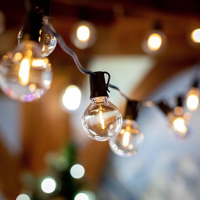 Novelty Lights 25 Feet G40 LED Patio String Lights with 25 Bulbs, Warm White, Weather Resistant and Shatterproof Replaceable Plastic Globe Bulbs, Brown Wire