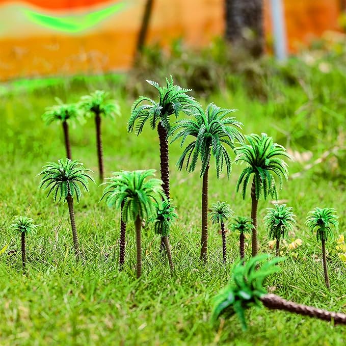 48 Pcs Plastic Model Tree Layout Rainforest Train Palm Tree Model Coconut Palms for Outdoor Garden Decoration