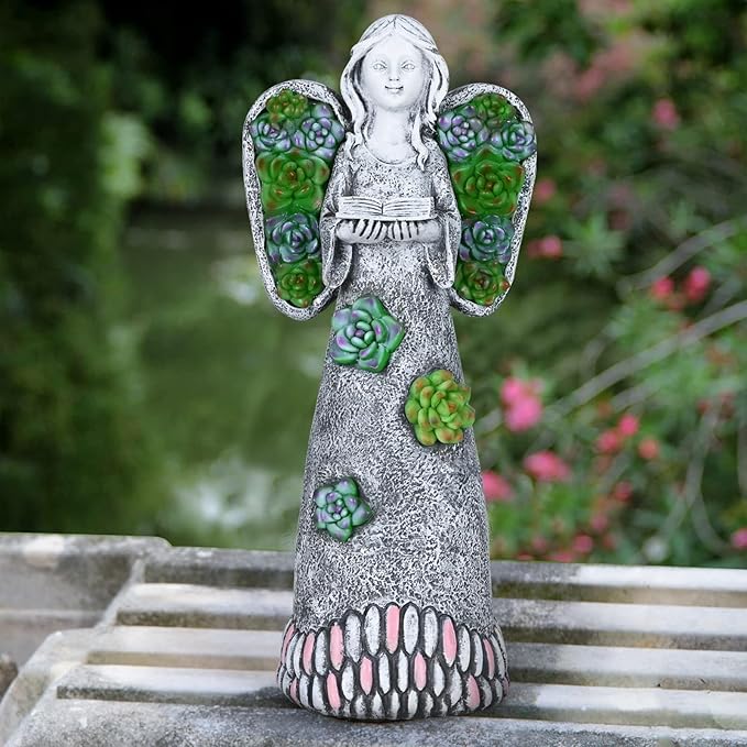 Garden Angels Statue-Solar Angel Statues Cemetery Decoration- Outdoor Memorial Pray Angels Figurine for Patio Lawn Yard Porch Decorations,10.24 Inches