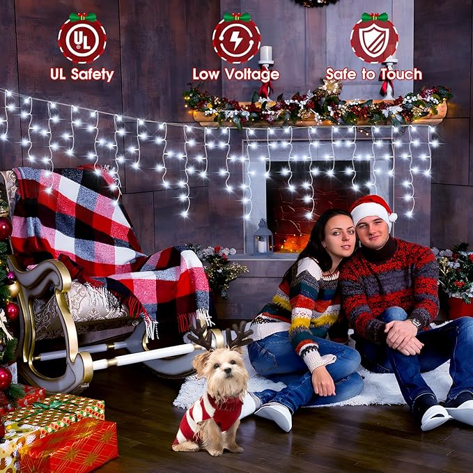 Hezbjiti 2Pack Total 800LED Icicle Lights 32.8FT Christmas Lights String Lights Outdoor Decoration 8 Modes 75 Drops Fairy Lights for Eaves Party Yard Garden Xmas Decor