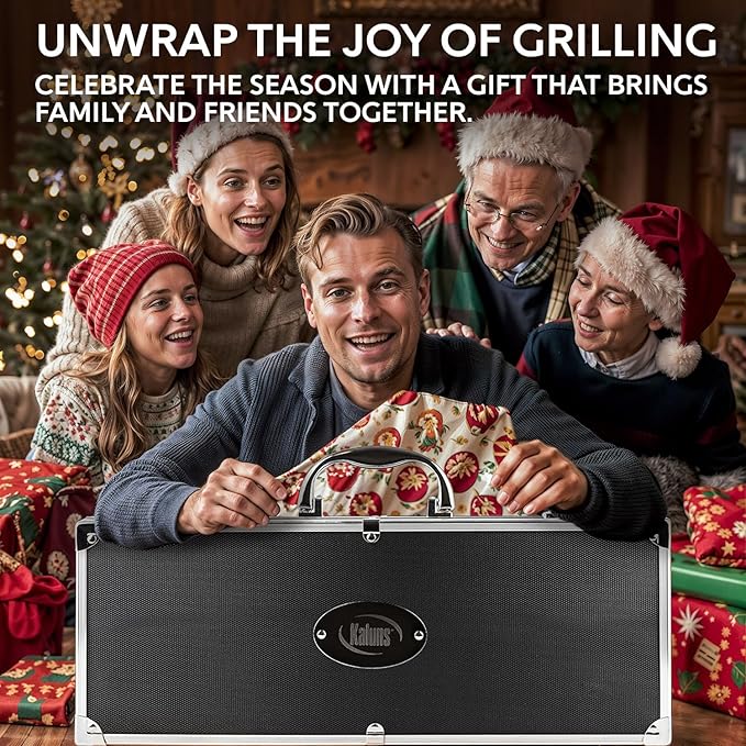 Kaluns Grilling Accessories, Dad Gifts for Christams Grilling Gifts, Heavy Duty Stainless Steel BBQ Grill Tools Set for Outdoor Grill with Aluminum Case and Apron, Dad Birthday Gifts for Men Husband