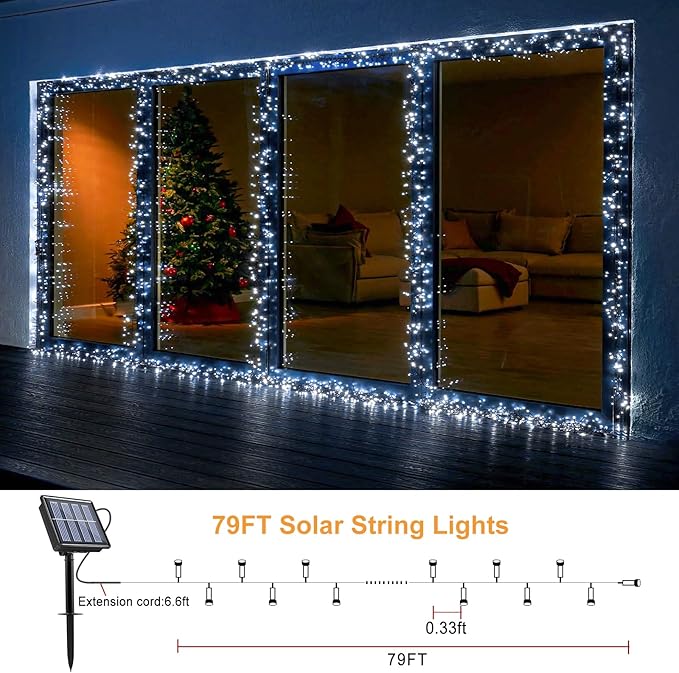 2 Pack Solar String Lights for Outside, Each 79Ft 240 LED Solar Lights Outdoor, 8 Modes Waterproof Solar Powered Christmas Twinkle Light for Backyard Patio Tree Party Garden Decoration, White