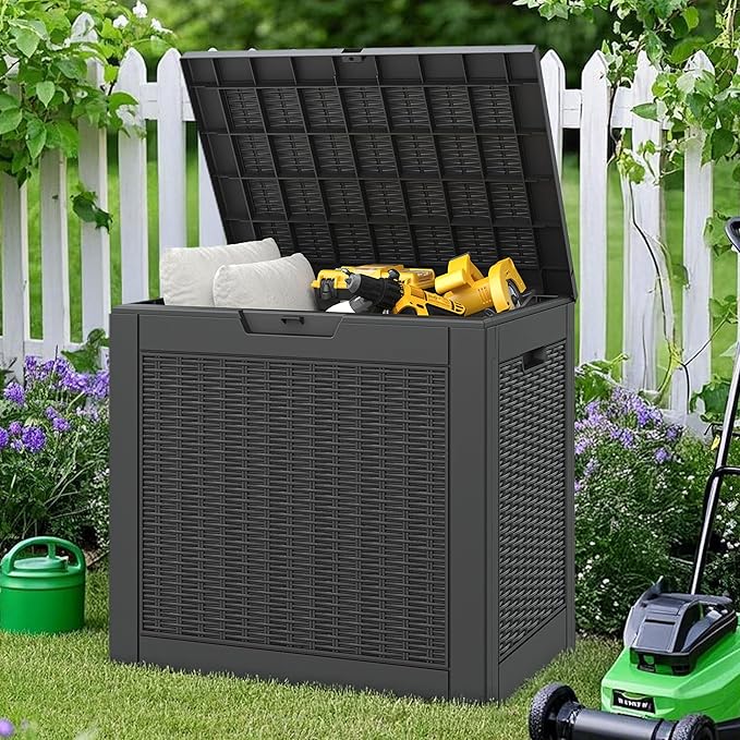 NUNU LAB 31 Gallon Outdoor Storage Box Waterproof,Indoor Outside Deck Box,Backyard Storage Bin For Package Delivery,Garden Tools,Patio Cushions,Pool Accessories,Storage Bench Lockable Lid