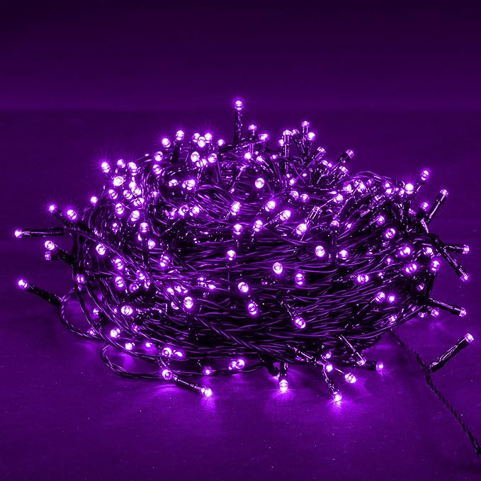 DAZZLE BRIGHT Halloween 300 LED String Lights, 100FT Connectable String Lights with 8 Lighting Modes, Halloween Decorations for Party Carnival Supplies, Indoor Outdoor Yard Garden Decor (Purple)