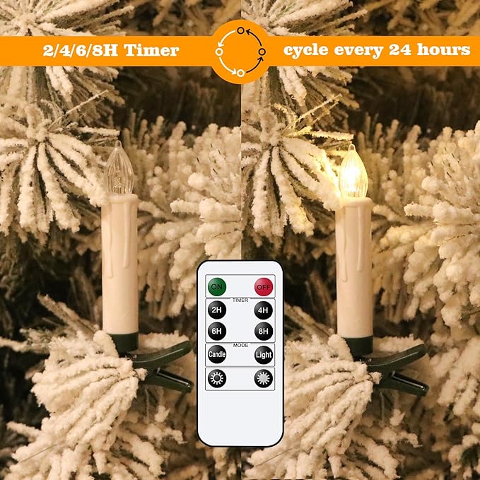DRomance Christmas Tree Flameless Taper Candle Lights Battery Operated with 10-Key Remote and Timer, 30 Pack Plastic 3D Wick Flickering LED Taper Candles Multi-Using Home Garden Holiday Decor 3.4"