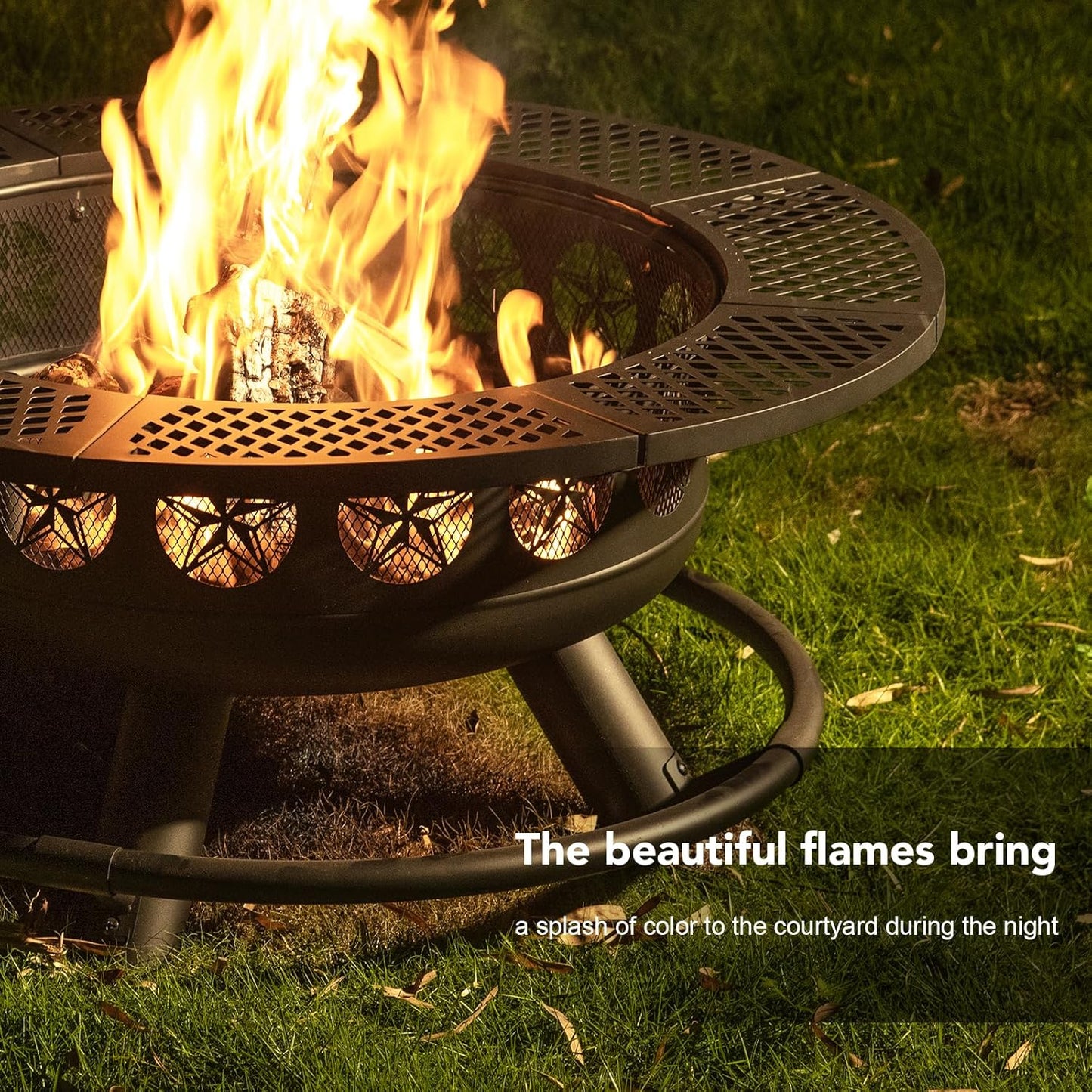 Fire Pit with Cooking Grill,Outdoor Wood Burning BBQ Firepit with Lid, 3-in-1 Outdoor Fire Pit for Backyard Deck Bonfire Patio Picnic