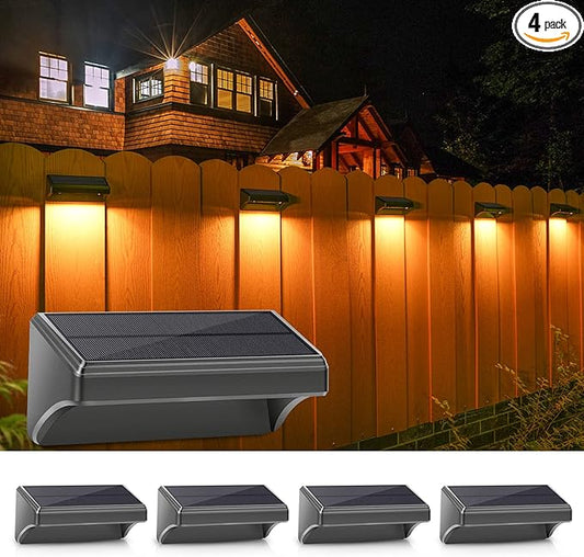 Aulanto Solar Fence Lights 4 Pack-Plus,100 Lumen Big Outdoor Solar Light IP65 Waterproof, Warm White and 10 RGB Modes,Fence Lights Otdoor Solar Lighting for Backyard,Garden,Fence,Wall,Deck,Stairs.