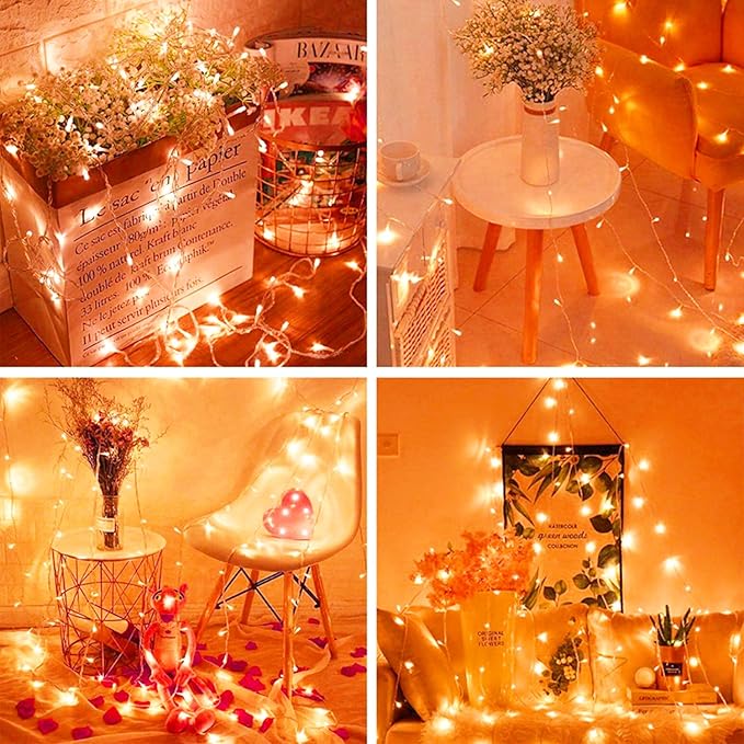 Battery Operated String Lights, 2 Pack With Remote Timer - 8 Modes Waterproof Lights for Bedroom, Garden, Party, Xmas Tree Indoor Outdoor Decorations (Orange, 36)