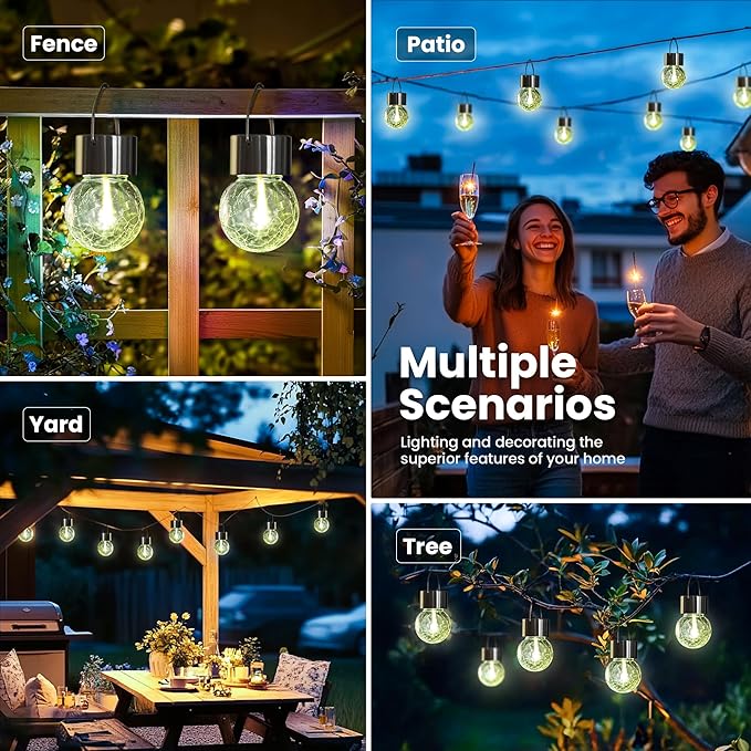 Hanging Solar Lights Outdoor,New Upgraded Moving Led Beads,Solar Powered Waterproof Lighting,12 Pack Hanging Globe Solar Lights for Garden Yard Patio Fence Christmas Decoration (Warm White)