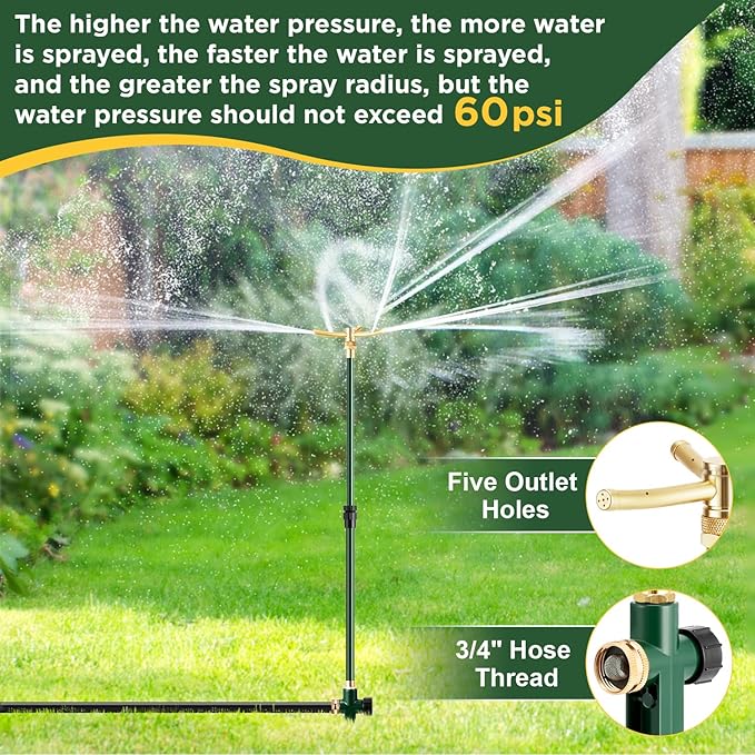 3-Arm Garden Sprinkler,360 Degree Rotating Lawn Sprinklers with Adjustable Tripod Base,Yard Sprinkler for Large Area Coverage,Hose Attachment Water Sprayer for Lawn,Garden,Animal Deterrent
