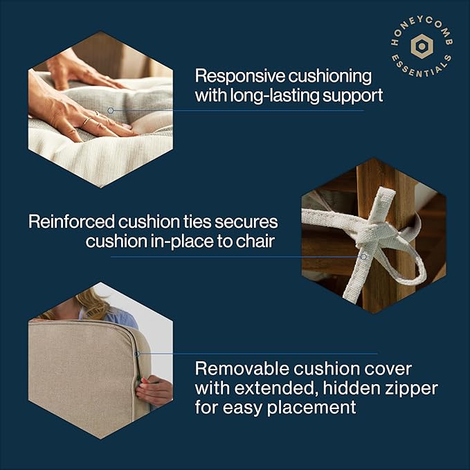 Honeycomb Outdoor Essentials Set of 2 Tufted Seat Pads, 19 x 18, Courtyard Geo Almond Dining Chair Cushions for Patio Furniture