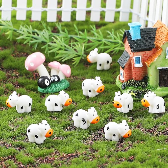 138 Pcs Mini Resin Cows Bulk Animals for Hiding Small Plastic Cows Statues Little Perfect for Forest Figures and More Adorable Landscape Fairy Outdoor Moss Garden DIY Ornament