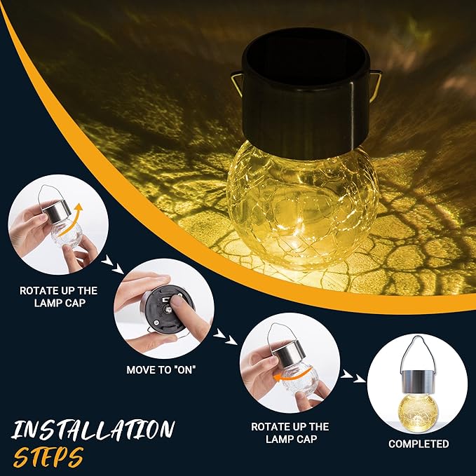 GIGALUMI 24 Pack Solar Outdoor Lights, Solar Hanging Lights for Christmas Decoration-Cracked Glass Solar Lights Outdoor Waterproof for Garden, Yard, Fence, Tree（Warm White）