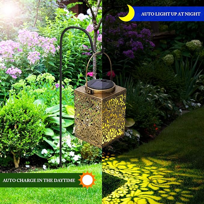 2 Pack Solar Lanterns Outdoor Waterproof - Metal Solar Garden Lights for Patio Porch Yard Garden Decor, Christmas Birthday Gifts for Women (Bronze)
