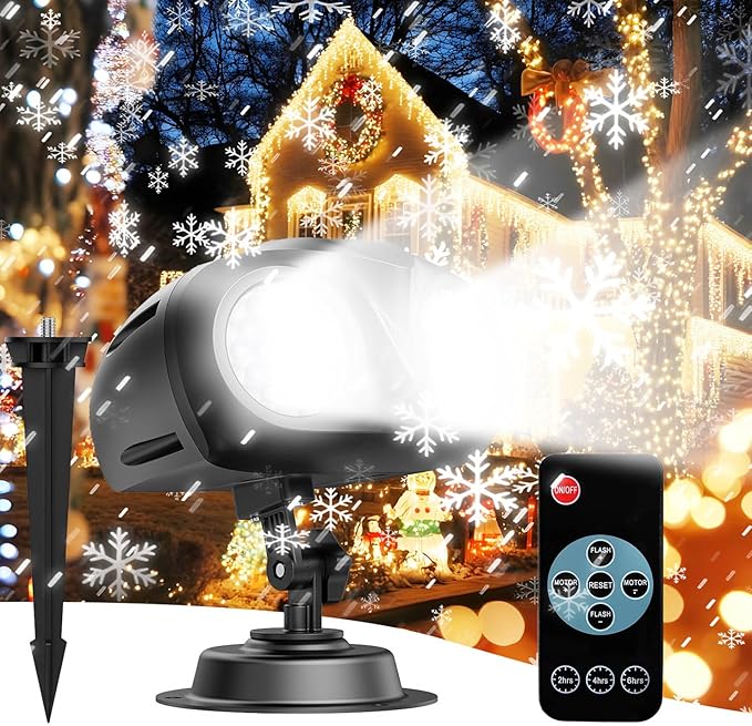 Double Head Christmas Snowflake Outdoor Projection Light,Waterproof Christmas Lights, 180°Rotation Christmas Lights Outdoor, Suitable for Indoor Holiday Christmas Garden Patio Decorations (L)