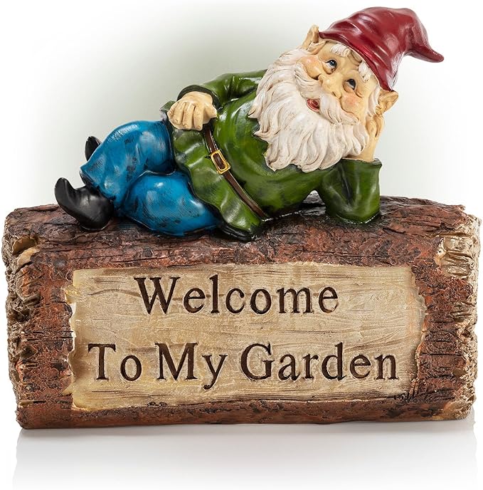Alpine Corporation 9" Tall Outdoor Garden Gnome and Welcome Sign Yard Statue Decoration, Multicolor