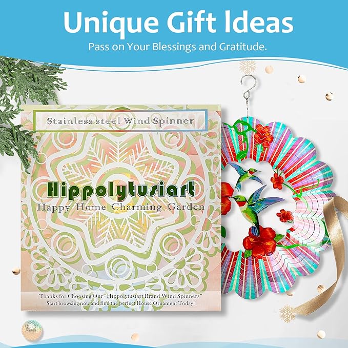 Hummingbird Wind Spinner,Hummingbird Gift for Women/Mother/Father,12In Stainless Steel 3D Wind Spinner Hanging Kinetic Yard Garden Christmas Ornaments,Outdoor & Indoor Wind Sculptures