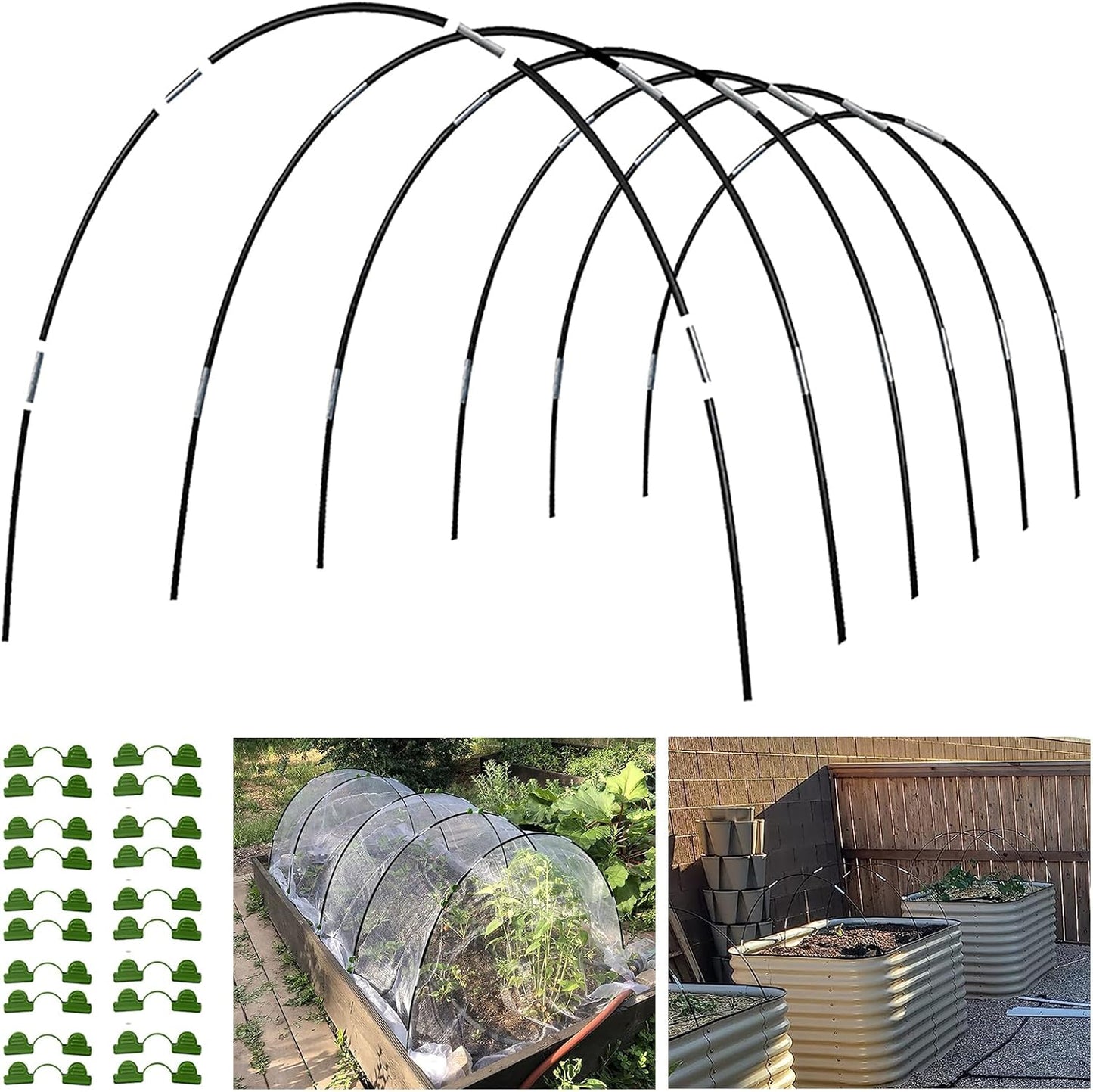Garden Hoops Grow Tunnel, 6 Sets of 7FT Greenhouse Hoops for Raised Beds, Rust-Proof Fiberglass Frame for Garden Netting, Small Greenhouse Kit, Shade Cloth, Plant Row Covers, 30pcs
