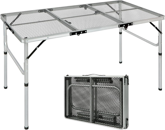 RedSwing Portable Grill Table for Outside, Aluminum Folding Grill Stand Table for Outdoor Camping Picnic BBQ, Lightweight Adjustable Height, (48"x24"x15"/28" Sliver)