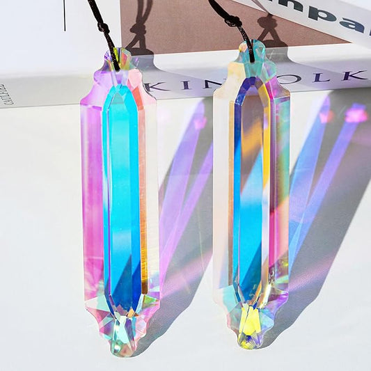 HDCRYSTALGIFTS 2 Pack 5" Large Crystal Suncatcher Prisms,AB Crystals for Sun Catchers,Rainbow Maker Hanging Prisms for Windows,Room,Chandelier,Garden Home Decor