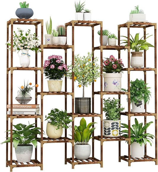 HOMKIRT Plant Stand Indoor Outdoor, 17 Tier Large Tall Plant Shelf for Indoor Plants Multiple, Wood Plant Stand Rack Holder Table for Living Room Garden Patio Window