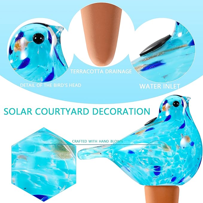 Glass Bird Shaped Plant Watering Ball Glass Automatic Watering Ball Flower Pot Insertion Spike Drip Irrigation Device Watering Ball Irrigation System Plant Enthusiast Gift (Light Blue)