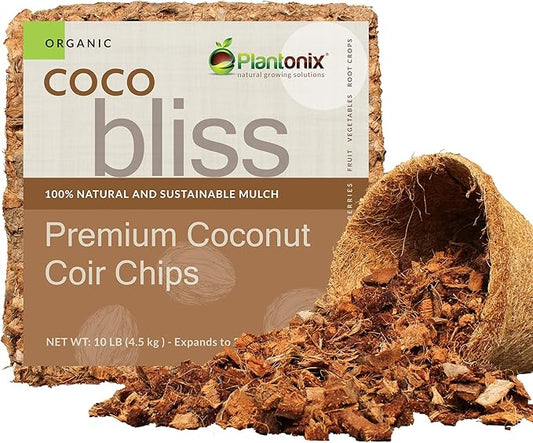 Organic Coco Chips for Plants (10lbs) - Coco Coir Chips - Coconut Husk Chips for Potting Soil, Garden Soil, & Seed Starter Soil - Coconut Mulch for Garden - Compressed Coconut Chips for Plants