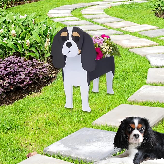 Cavalier King Charles Spaniel Dog Planter Plant Pots,Cute Garden Dog Flower Planter,Dog Planters Birthday Gifts for Women,Office,Indoor/Outdoor Decor（9.45 * 8.66 * 13.39in）