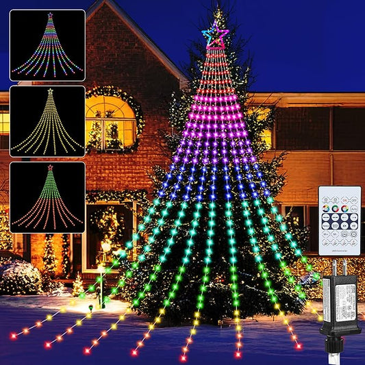 Christmas Decoration RGB String Lights, Outdoor Color Changing Christmas Lights 320 LED 16.4 Ft Star Tree Topper Fairy String Lights with 8 Light Modes for Christmas New Year Holiday Garden Yard