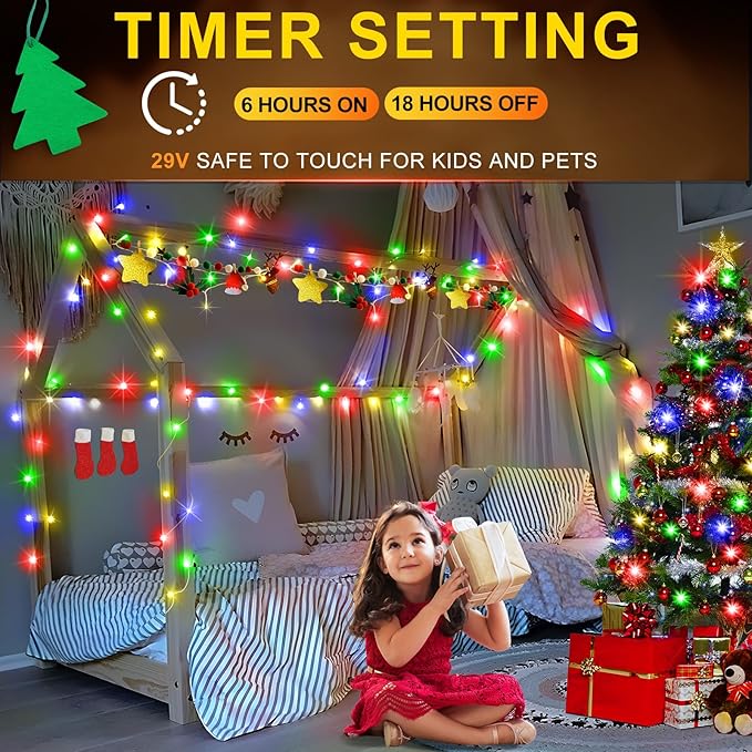 KNONEW 197FT 500 LED Christmas String Lights Outdoor Color Changing 11 Modes Timer Fairy Light Plug in Waterproof Lights for Xmas Tree Yard Wedding Decorations (Cool White to Multicolor)