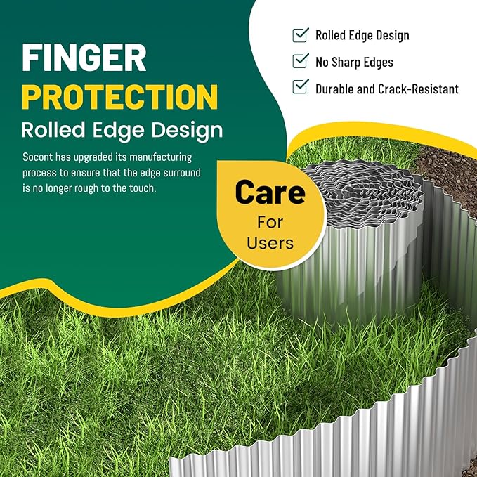 Corrugated Metal Garden Edging, 6"×20Ft Durable Landscape Border for Garden, Lawn, Flower Beds and Paver Edging (Silver)