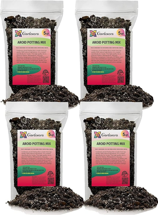 Premium Aroid Potting Mix - 20 Quart - Soil Free Blend for Aroids - Growing Medium for House Plants by Gardenera - (4 Bags of 5 Quart)