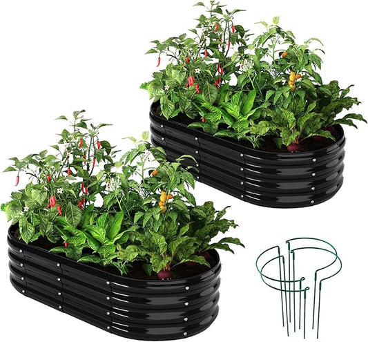 Galvanized Metal Planter Raised Garden Bed Kit for Gardening Outdoor，4x2x1ft 2 Planter Grow Garden Box Raised Flower Bed，Long Vegetable Clearance Herb Raised Garden Beds for Gardening Black