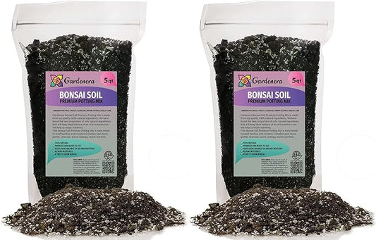 Premium Bonsai Soil Potting Mix by Gardenera - 10 Quart- Crafted with Canadian Peat Moss and Perlite for Optimal Bonsai Health (2 Bags of 5 Quart)