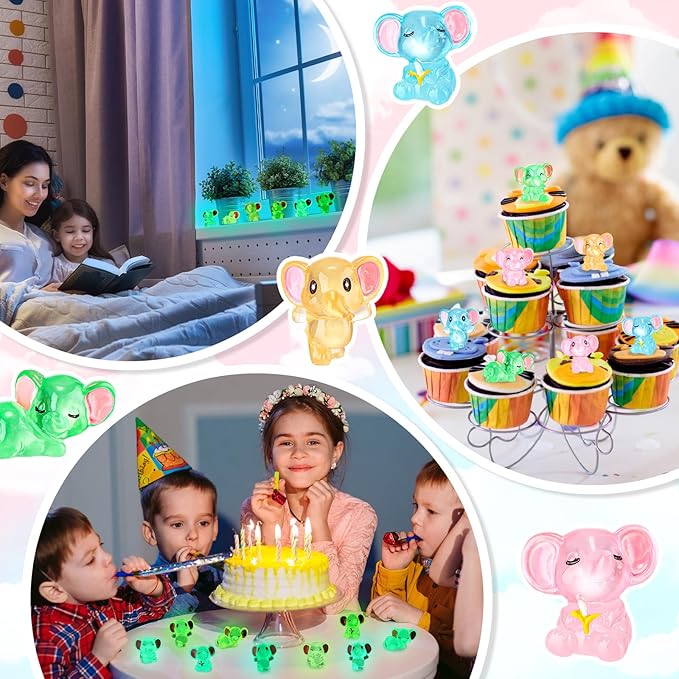 96 Pcs Luminous Resin Mini Elephant Animals Miniature Elephant Figurines Glow in The Dark Garden Accessories Moss Landscape DIY Terrarium Ornament for Garden Dollhouse Decoration (Classic)