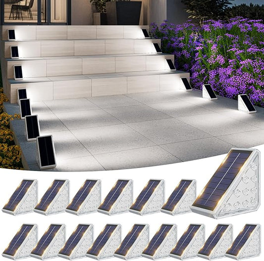 VOLISUN Solar Step Lights for Outside 16 Pack, Solar Stair Lights Outdoor Waterproof IP67, LED Outdoor Step Lights, Outdoor Stair Lights Decor for Deck, Front Step, Front Porch and Patio (Cool White)