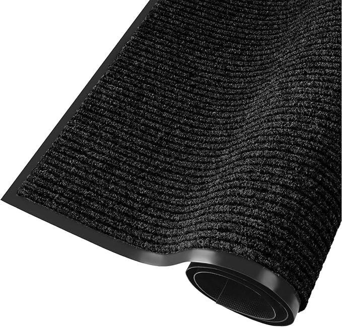 fani Heavy Duty Large Outdoor Indoor Entrance Black Doormat Waterproof Low Profile Entrance Rug Front Door Mat Patio Anti-Skid Rubber Back, 48x96 inch (Black)