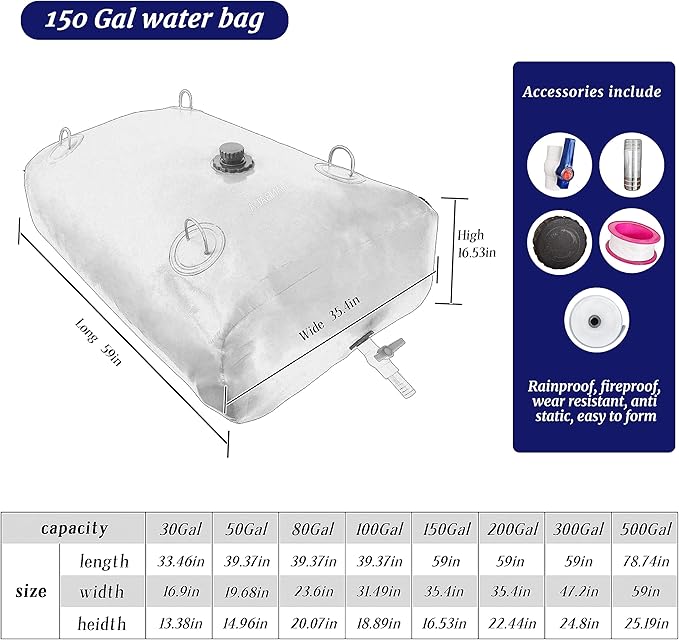 150Gal Portable Water Storage Bladder, Foldable Large Capacity Container Water Tank, Agricultural Irrigation, Camping, Firefighting, Outdoor Household Water