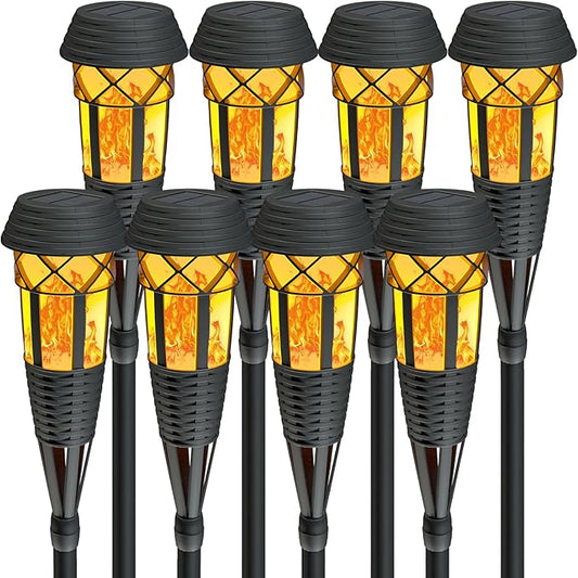 Flickering Flames Torch Light Solar Garden Lights Waterproof Landscape Lighting - 8 Pack
