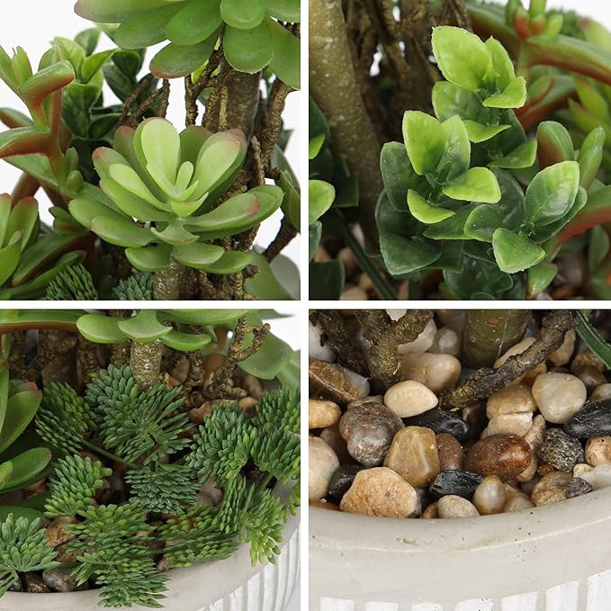 DILATATA Small Faux Plant Assorted Fake Succulents Plants Faux Succulents Arrangement Cement Potted Desk Plants Small Fake Plants for Home Table Office Bathroom Shelf Living Room Decor