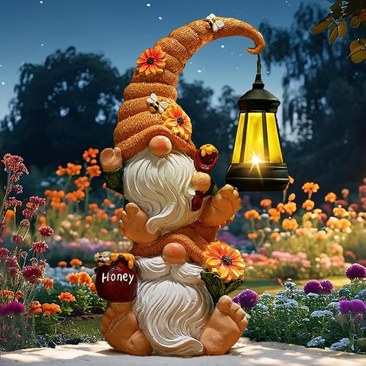 Garden Gnome Statue with Solar Lights – Large Outdoor Sculptures for Patio, Lawn, Yard – Ideal Gifts for Moms, Women, Grandma, Mothers Day, Birthdays, – Funny Double Gnomes Decoration for Housewarming