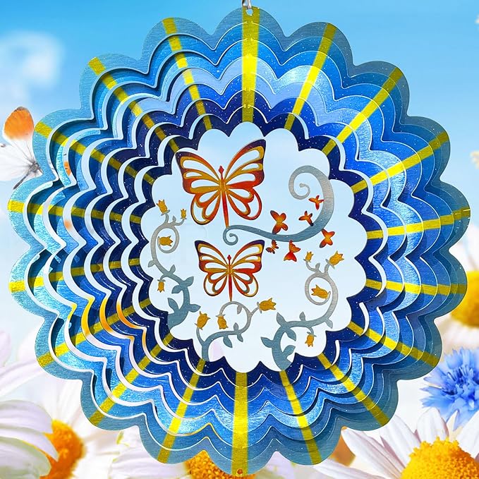 Butterfly Wind Spinner Hanging,12In 3D Wind Spinners Outdoor Butterfly Gifts for Women Mom Grandma Wife Father,Mandala Wind Spinner Garden Decorations Yard Art Christmas Ornament