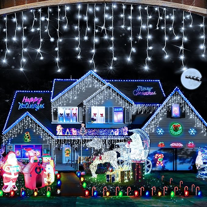 Hezbjiti Christmas Lights Decorations Outdoor, 1600LED 164FT Ice Fairy Lights 8 Modes 320 Drops Fairy String Lights for Christmas Decor Eaves Party Yard Garden