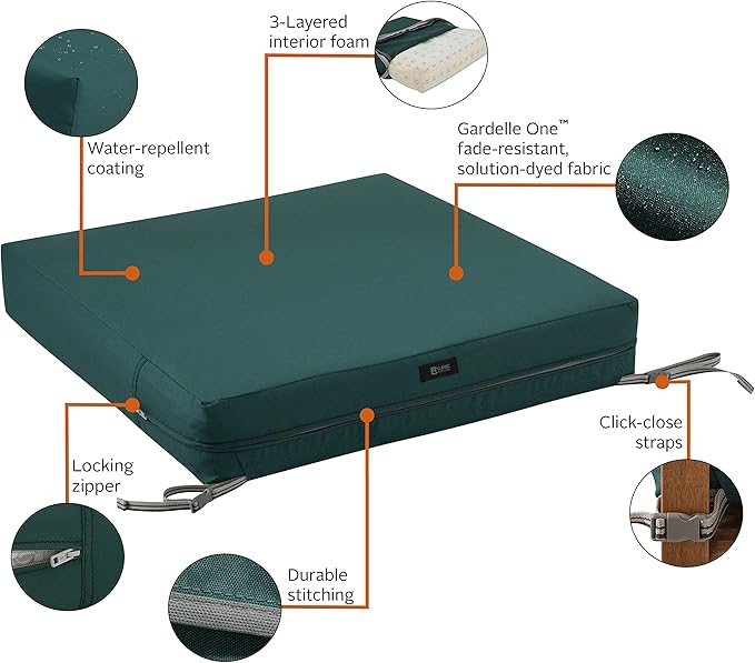 Classic Accessories Ravenna Water-Resistant Patio Lounge Chair/Loveseat Cushion, 25 x 27 x 5 Inch, Mallard Green